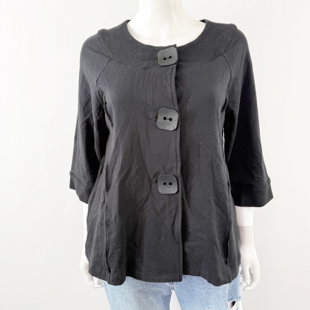 Inae Collection Black Button Front French Terry Jacket Top Lagenlook Artsy NEW